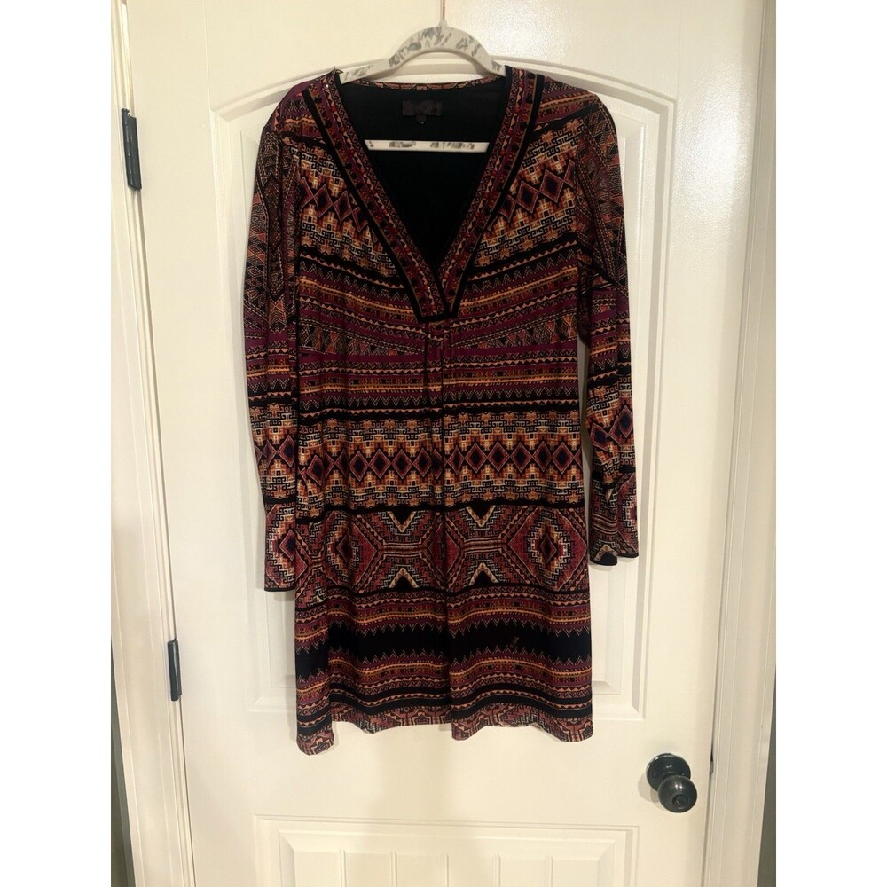 Hale Bob Multi-Color Jewel Embellished V-Neck Long Sleeve Shift Dress-L